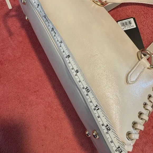 Cream Shoulder Bag with Lace-Up Side Detail - Picture 11 of 13